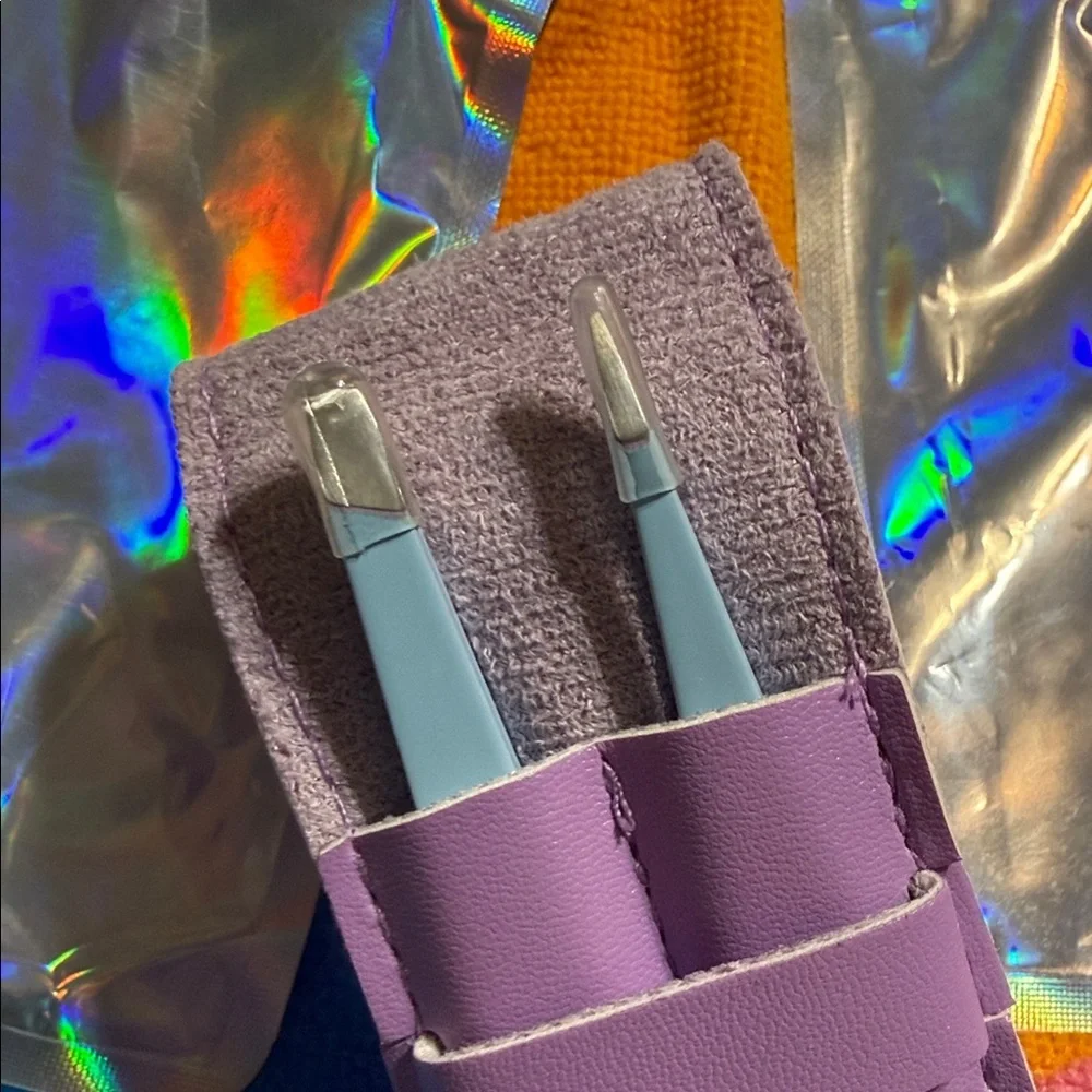 Purple Tweezer & Tool Pouch Set - Compact Travel Case